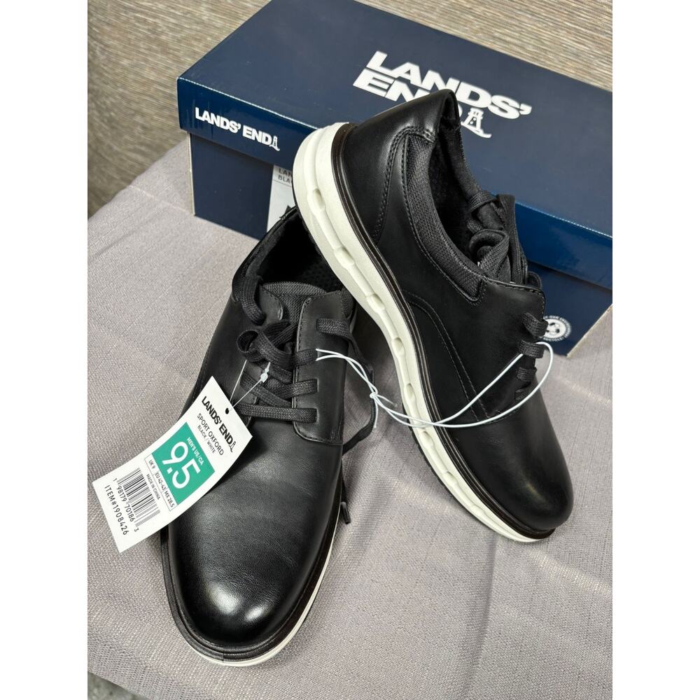 Lands End Sport Oxford Comfort Shoes Mens Size 9.5 Black White 1908426 NEW